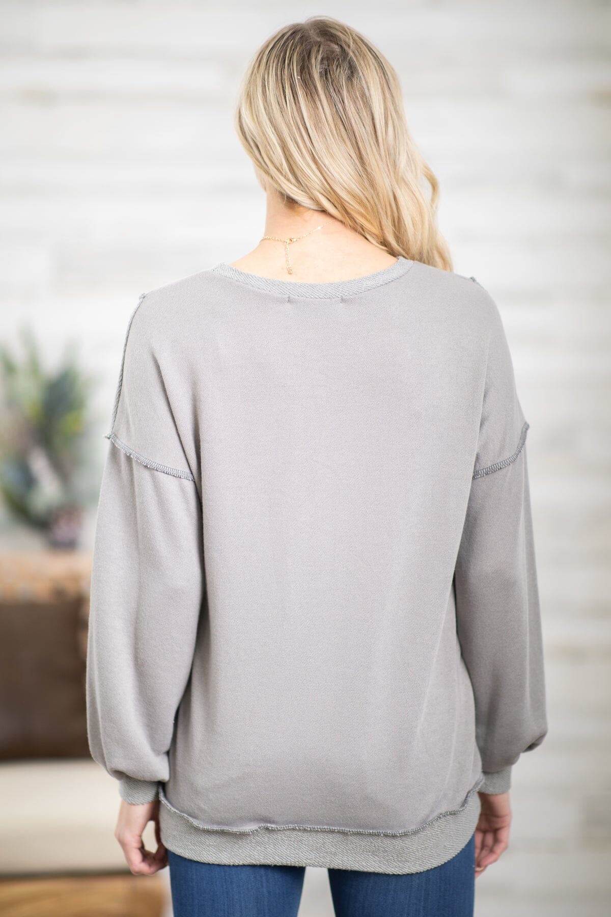 Grey Contrast Stitch Seam Top - Filly Flair