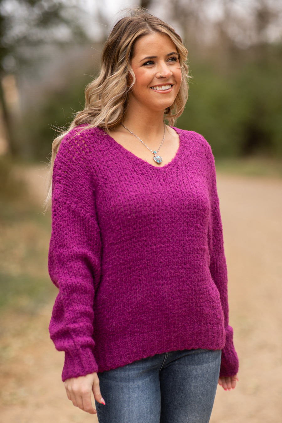 Berry V-Neck Sweater - Filly Flair