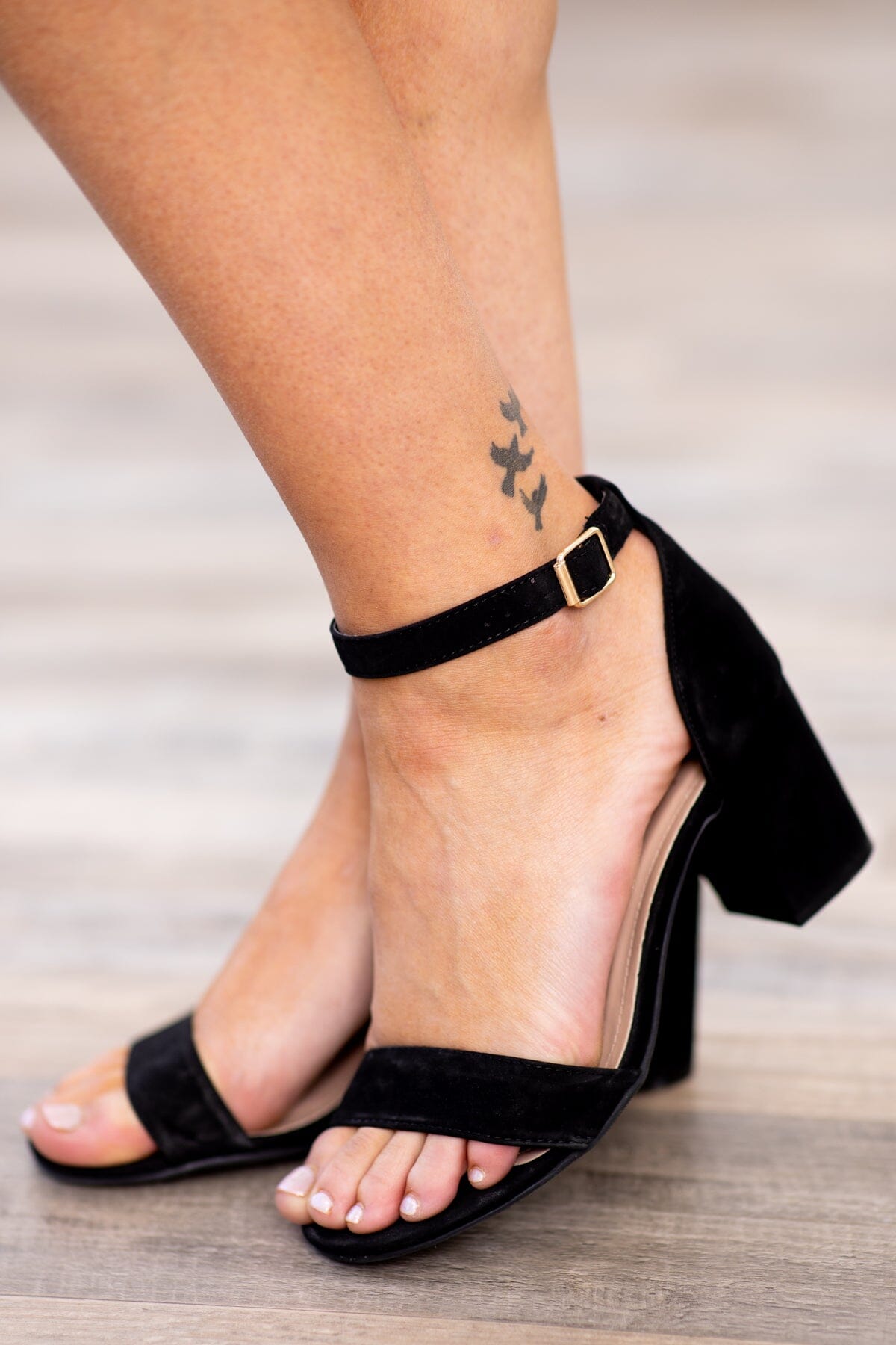 Black Toe and Ankle Strap Heels - Filly Flair
