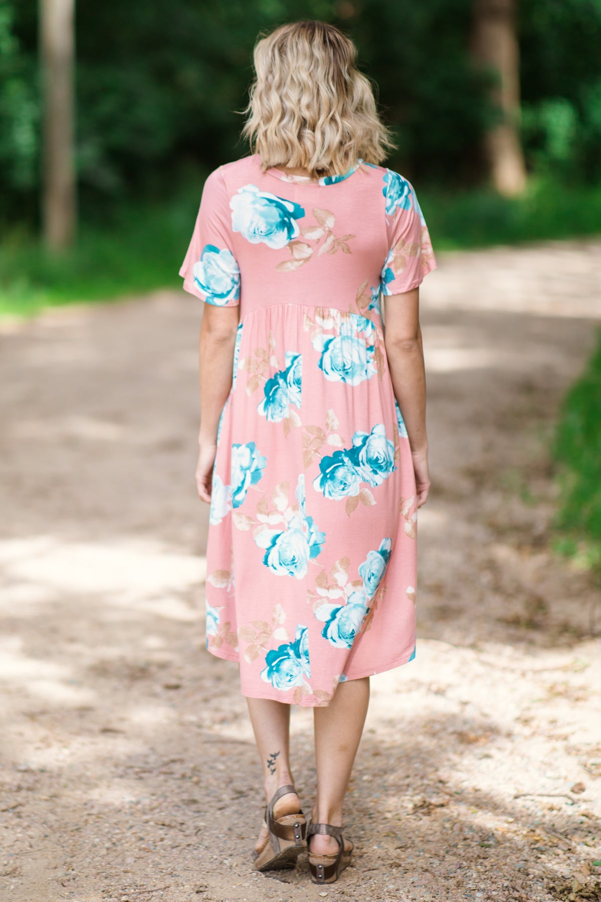 Blush and Aqua Floral Print Midi Dress - Filly Flair