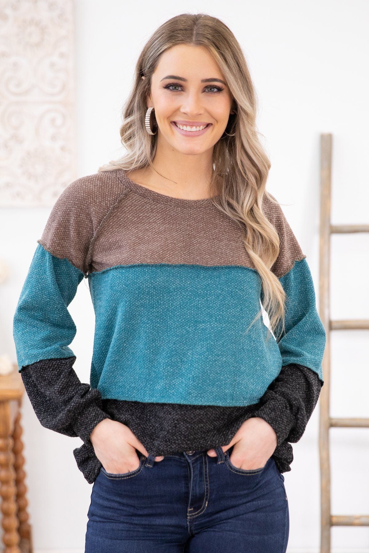 Mocha and Turquoise Colorblock Top - Filly Flair