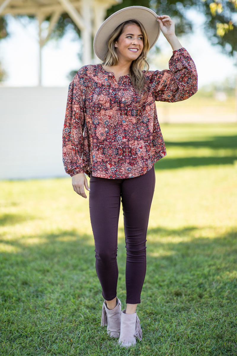 Red and Rust Multicolor Paisley Print Top - Filly Flair