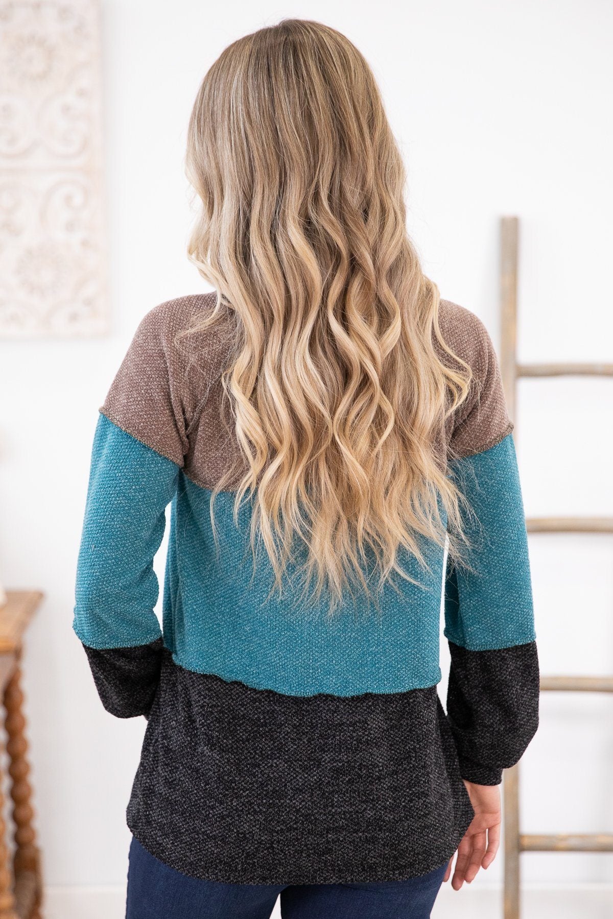Mocha and Turquoise Colorblock Top - Filly Flair