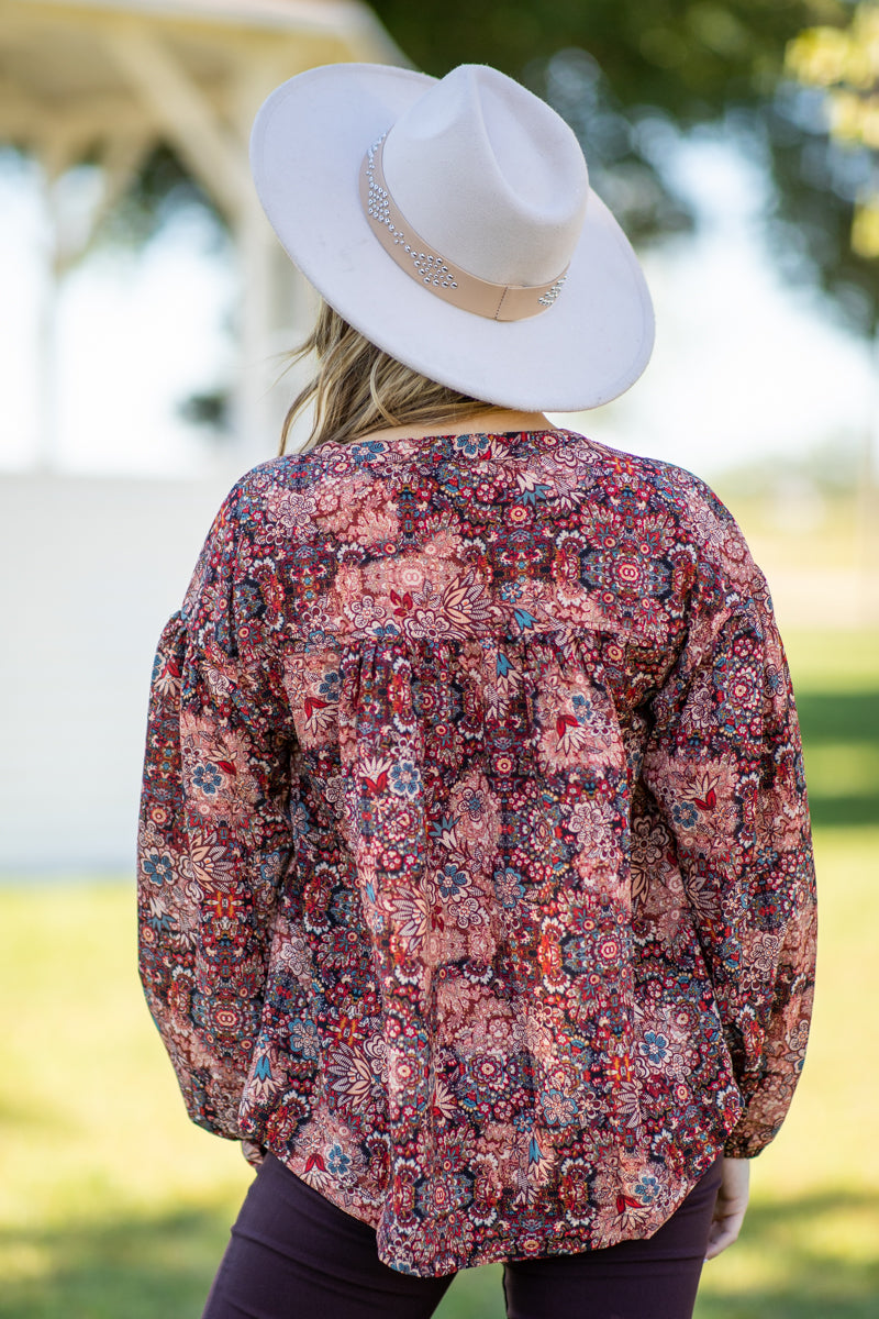 Red and Rust Multicolor Paisley Print Top - Filly Flair