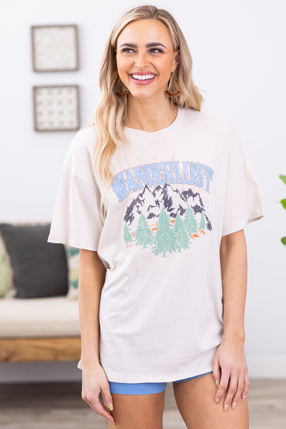 Beige Wanderlust Mountains Graphic Tee - Filly Flair