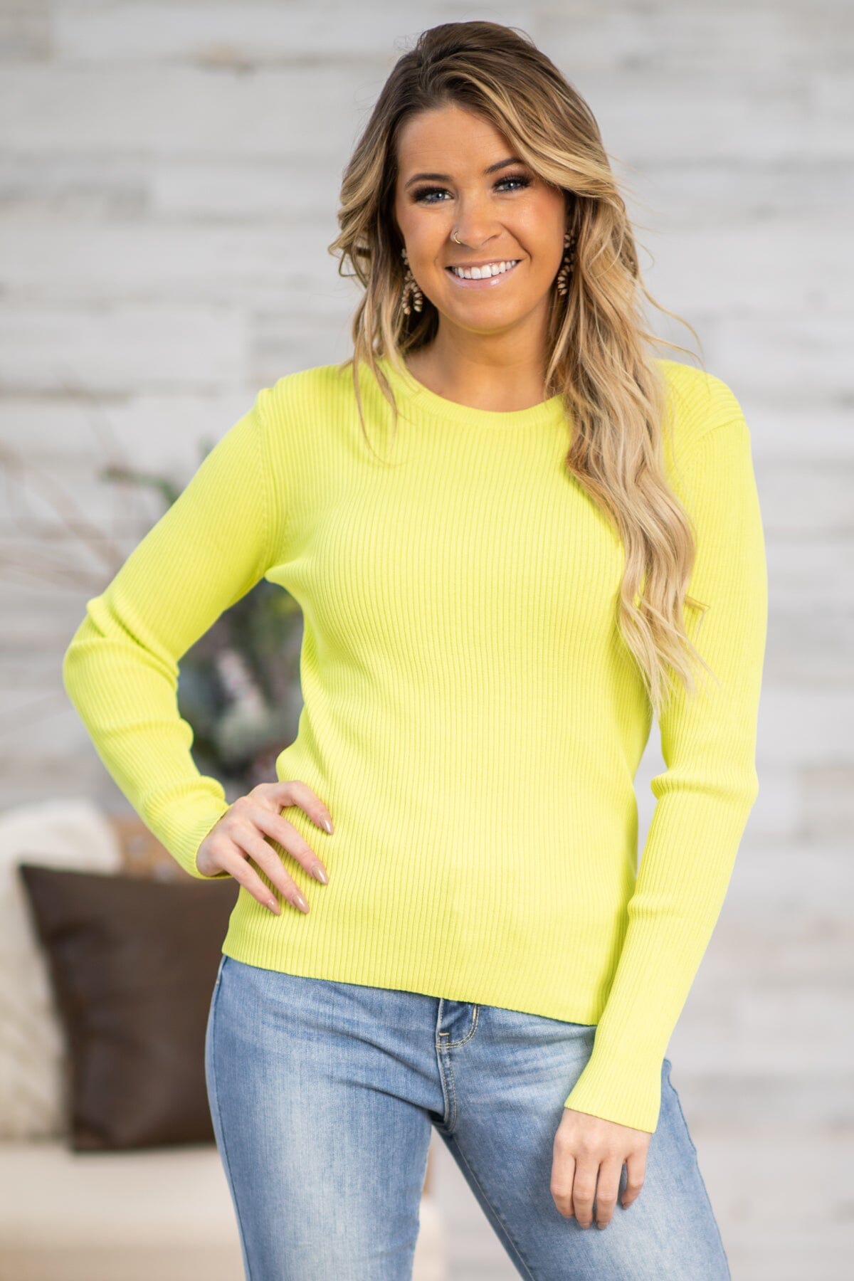 Neon Yellow Rib Knit Sweater - Filly Flair