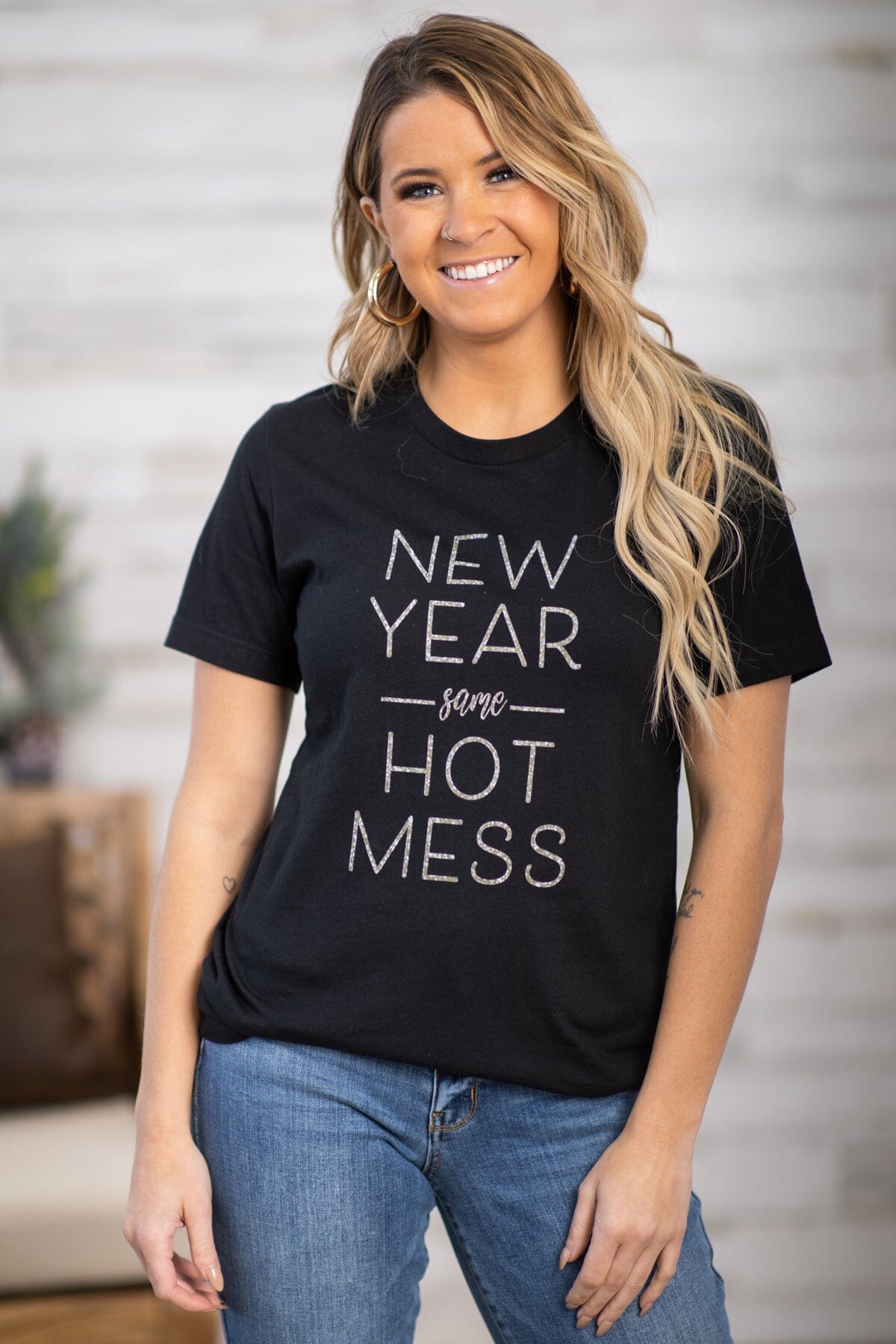 Black New Year Same Hot Mess Graphic Tee - Filly Flair