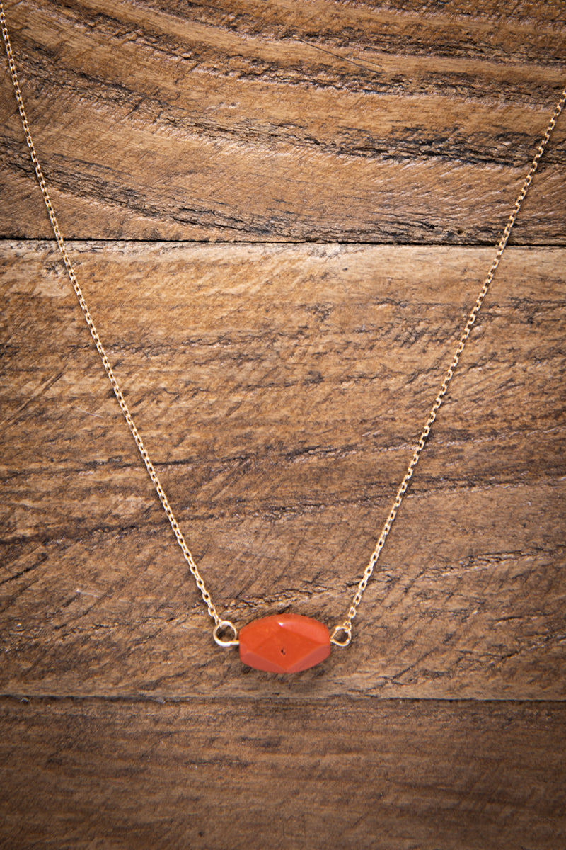 Gold and Red Stone Pendant Necklace - Filly Flair