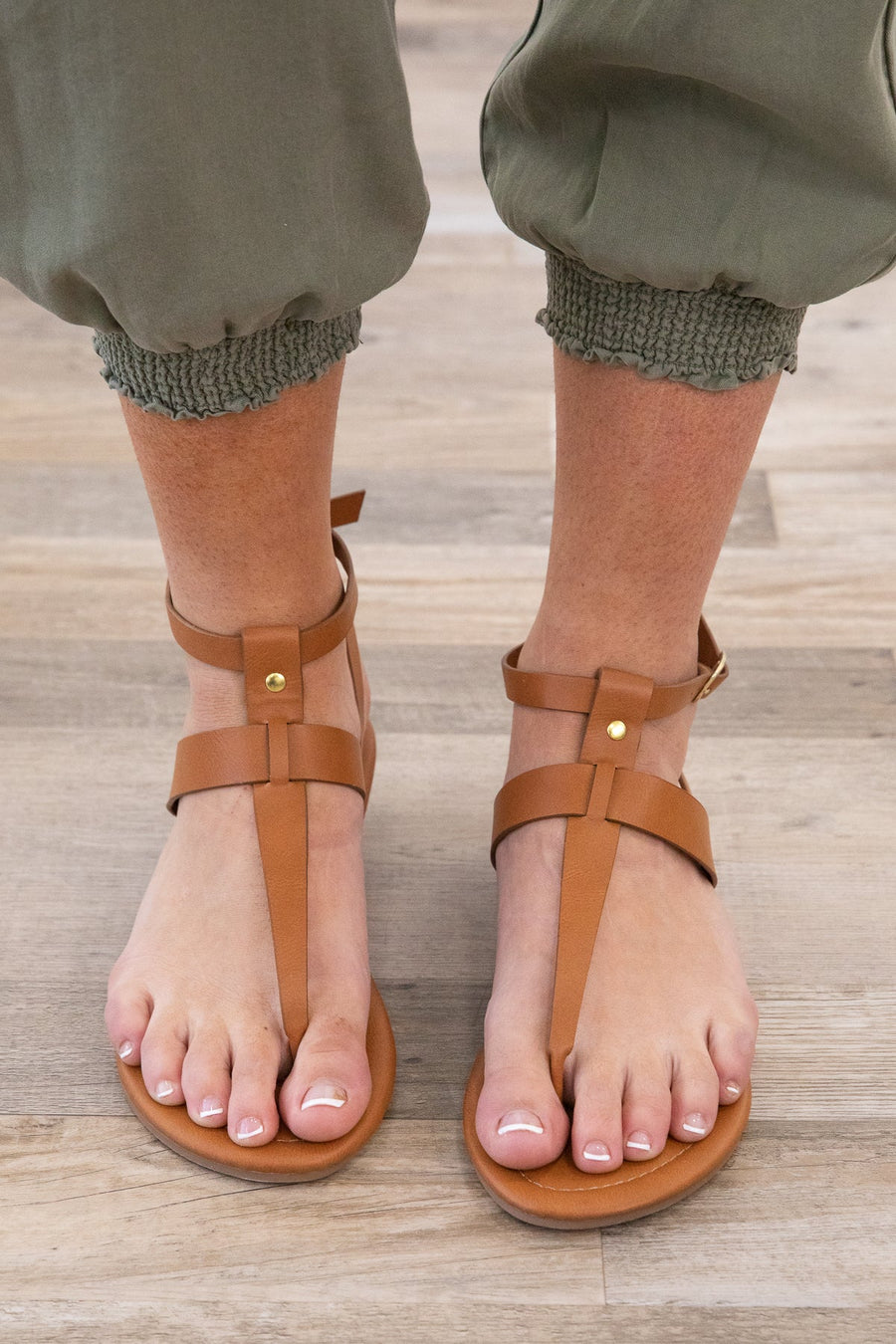 Camel Strappy Ankle Buckle Sandals - Filly Flair