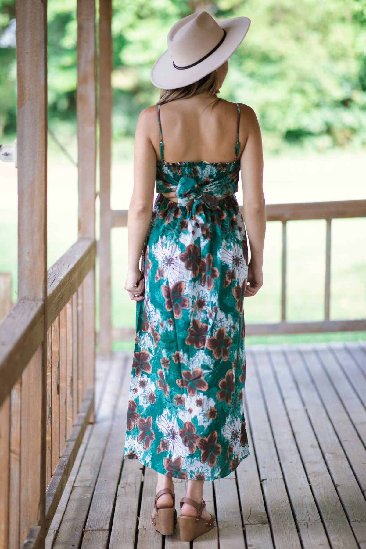 Jade and Brown Floral Print Maxi Dress - Filly Flair