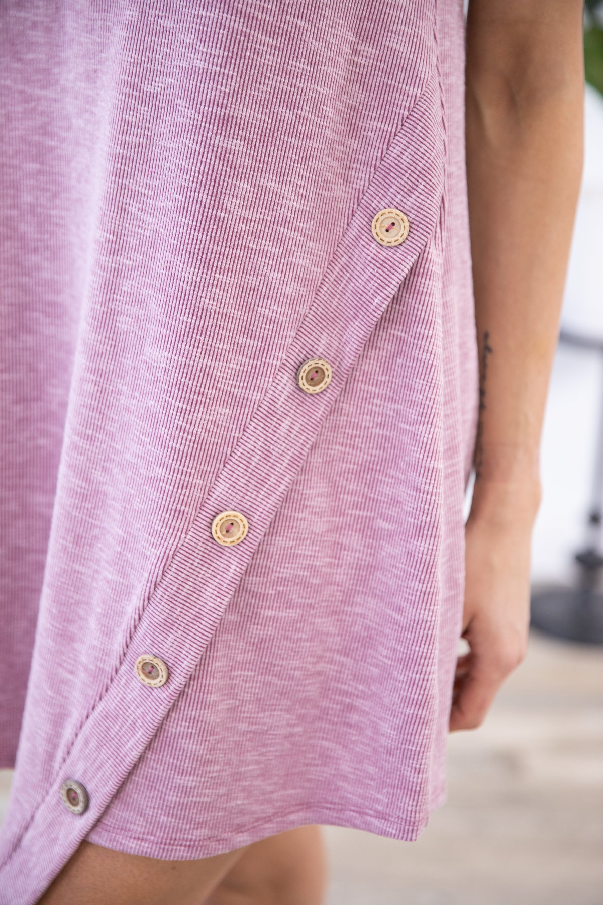 Mauve Rib Knit Button Detail Dress - Filly Flair