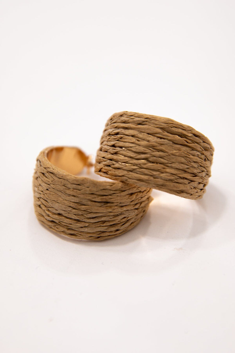 Beige Raffia Small Hoop Earrings - Filly Flair