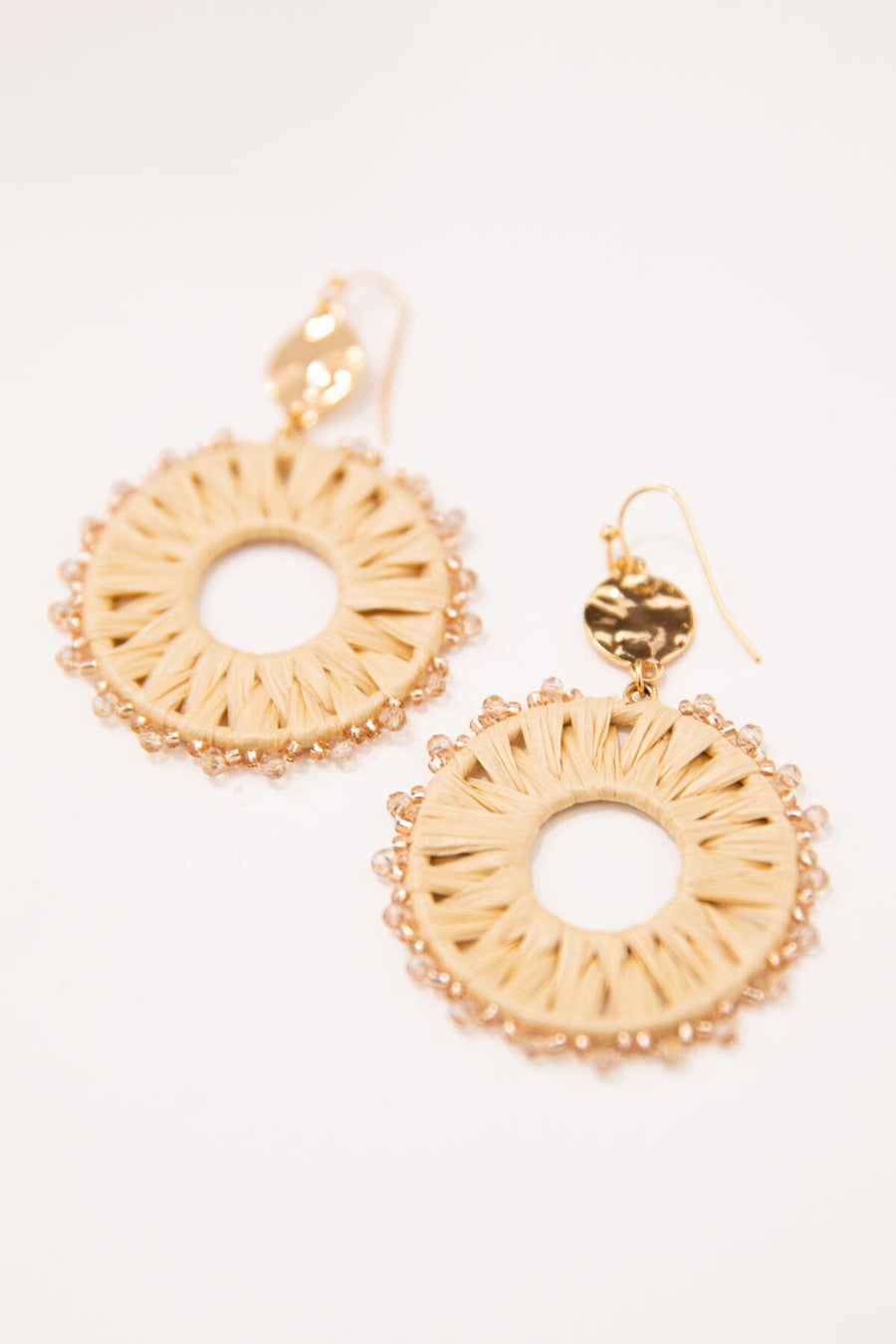 Beige Raffia Beaded Round Earrings - Filly Flair