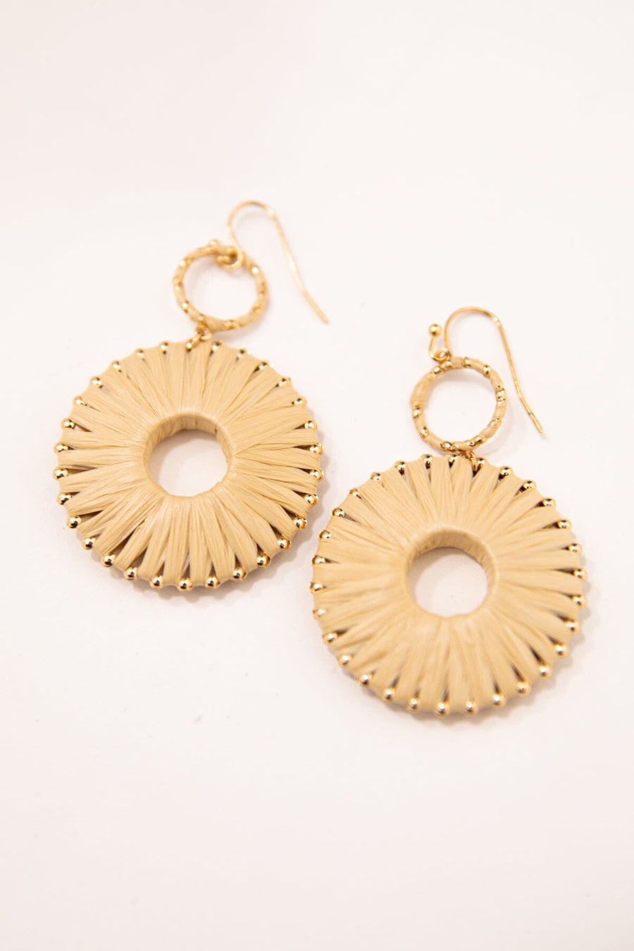 Beige Wrapped Raffia Round Earrings - Filly Flair