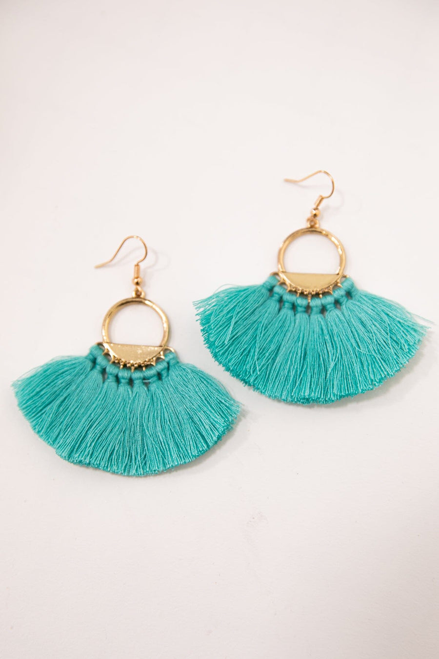 Aqua and Gold Fan Tassel Earrings - Filly Flair