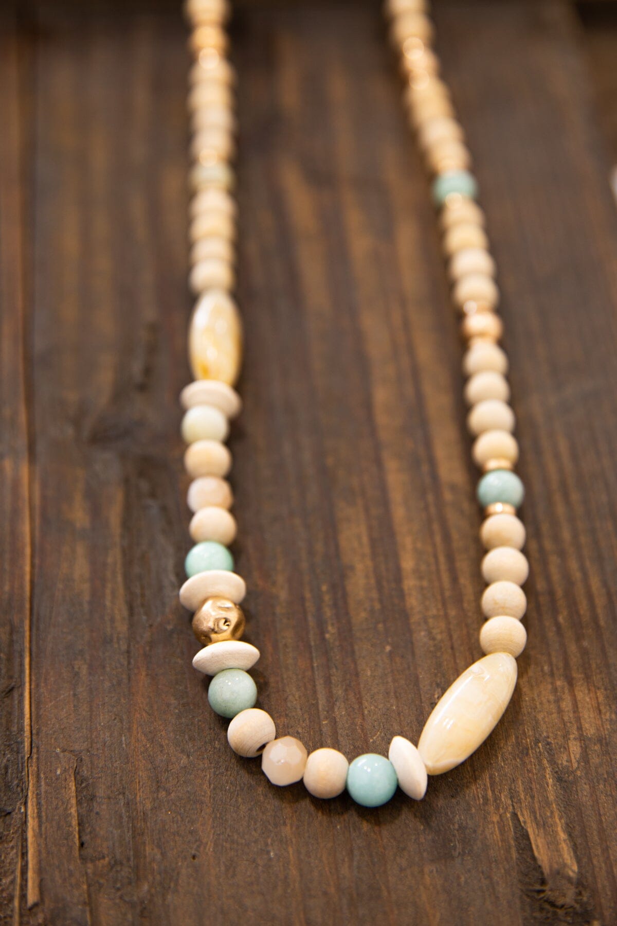 Beige and Mint Beaded Long Necklace - Filly Flair