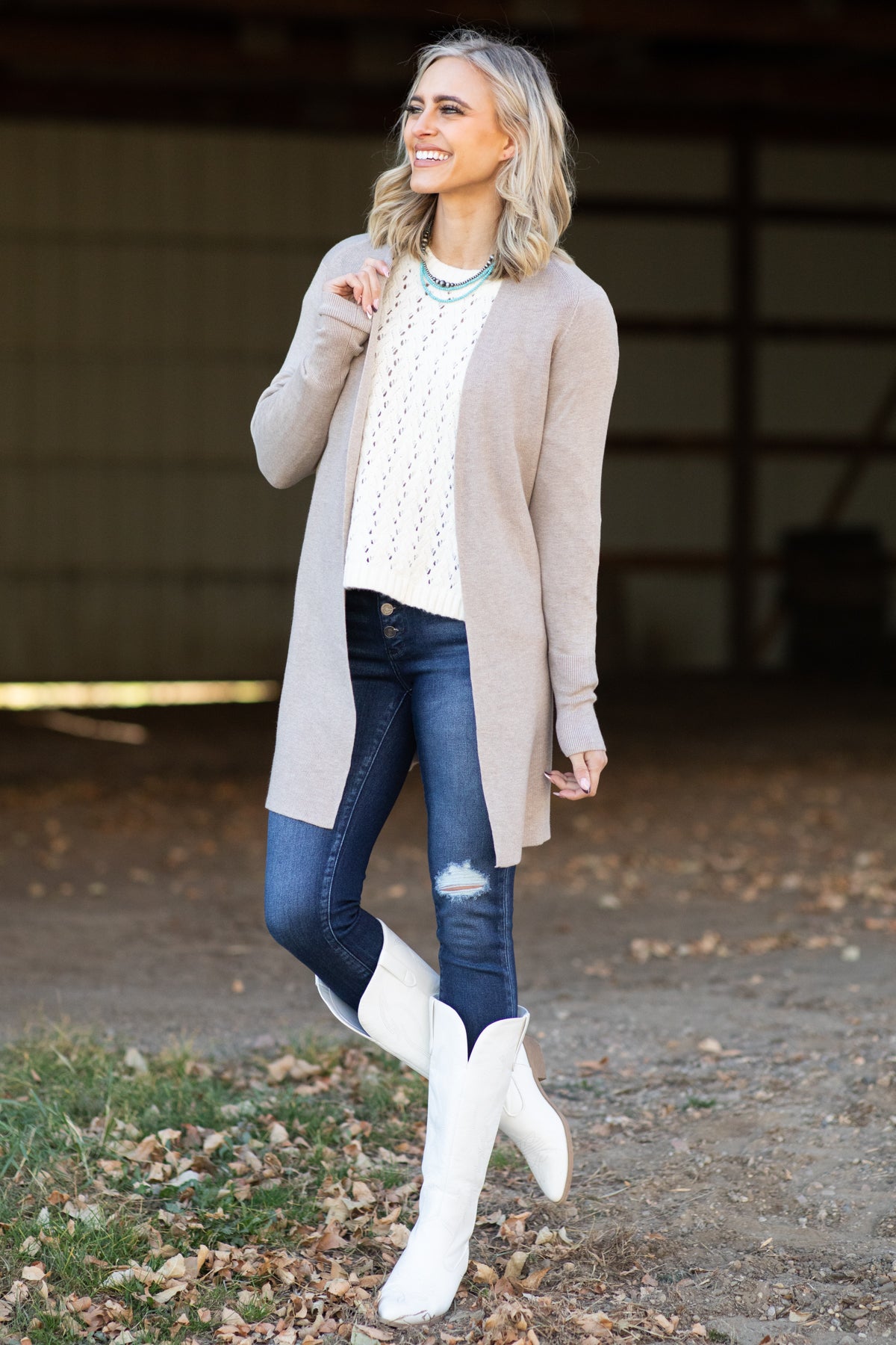 Ivory Pointelle Drop Shoulder Sweater - Filly Flair