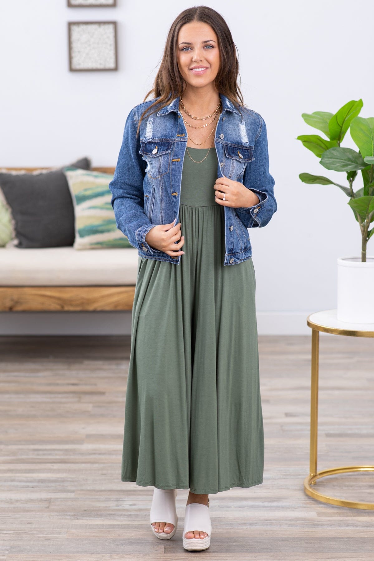 Olive Fit and Flare Wide Leg Jumpsuit - Filly Flair