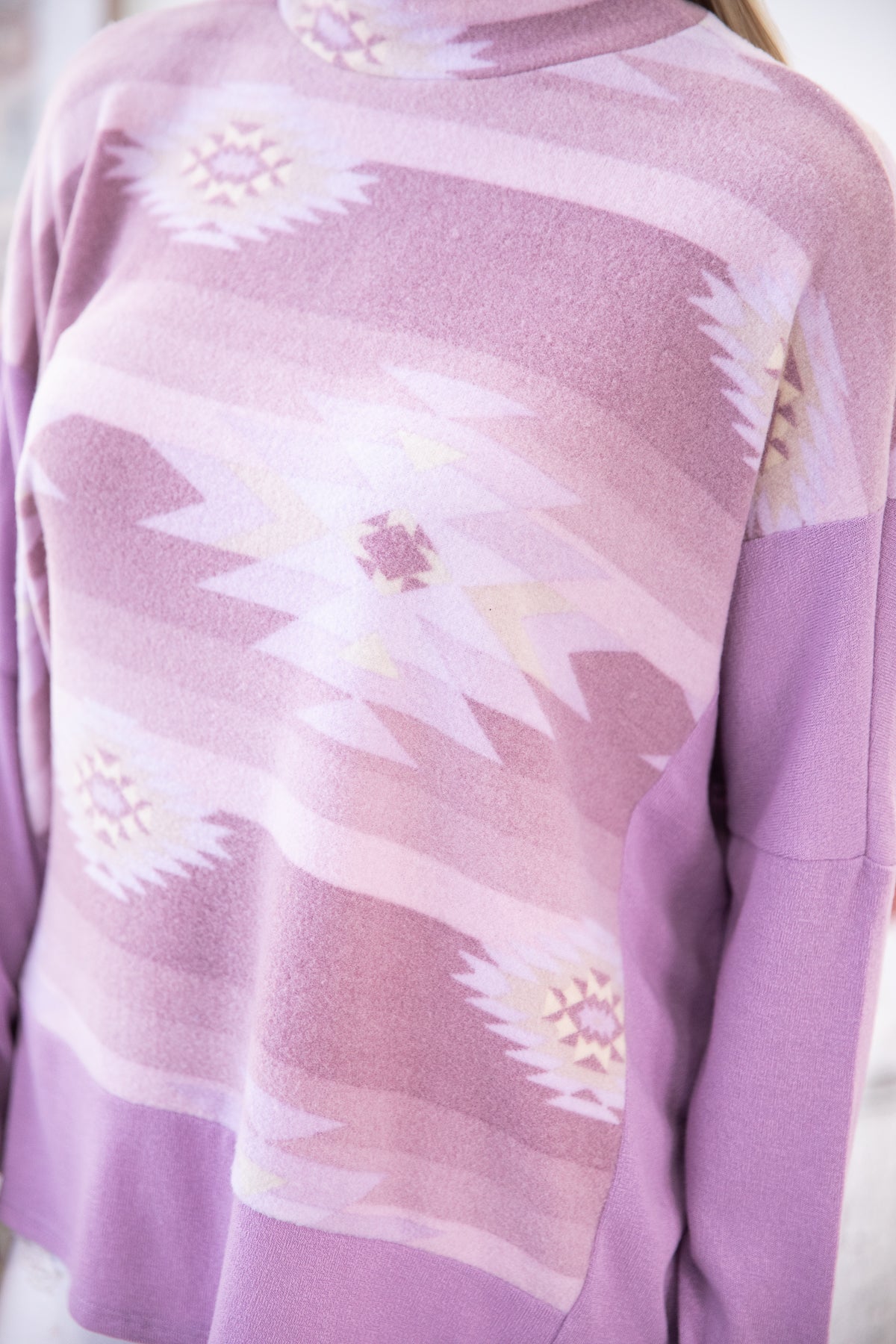 Mauve Aztec Print Dolman Sleeve Top - Filly Flair