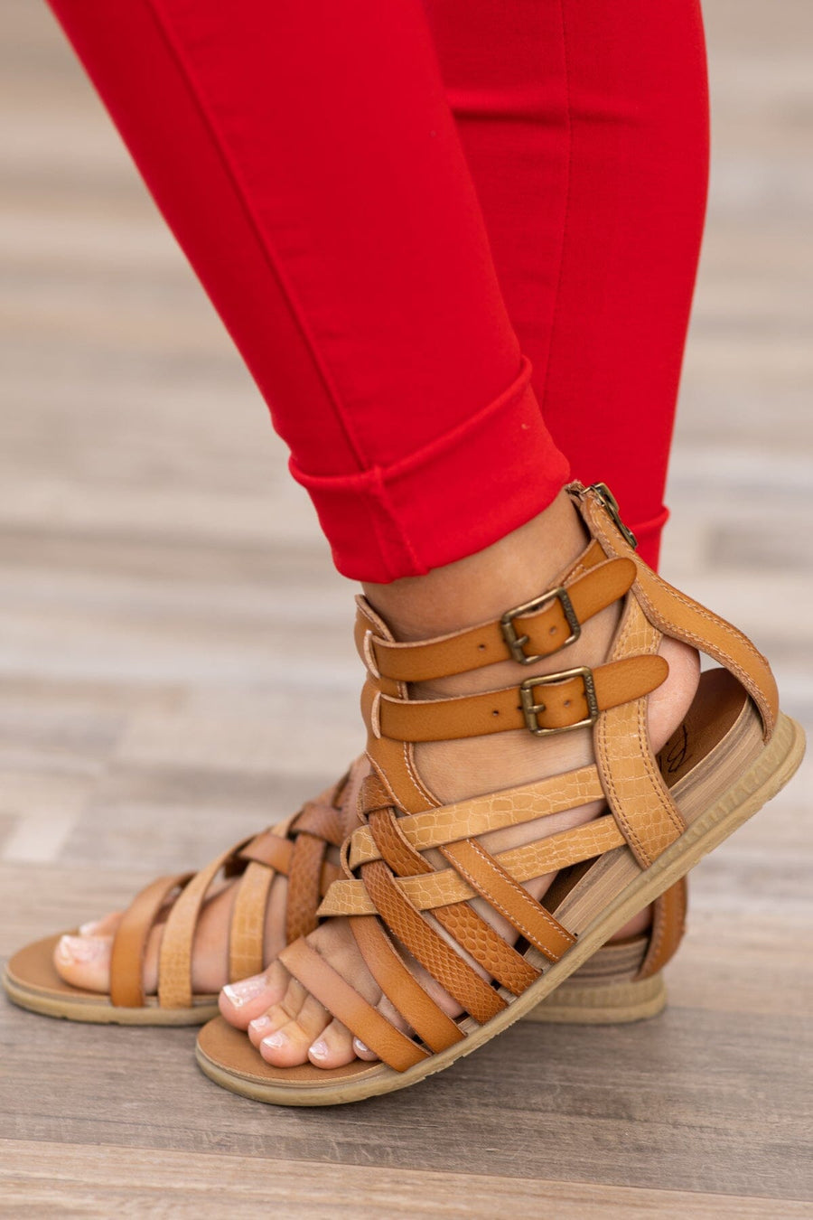Tan Textured Strap Gladiator Sandal - Filly Flair