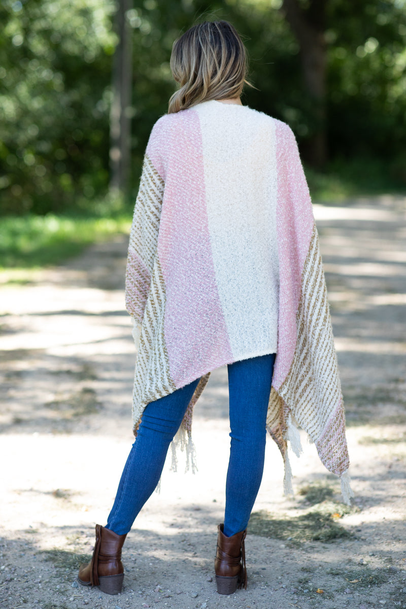 Light Pink and Cream Fringe Trim Cardigan - Filly Flair