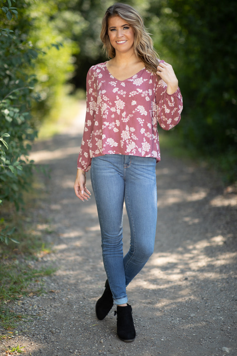 Dusty Rose and Cream Floral Print Top - Filly Flair