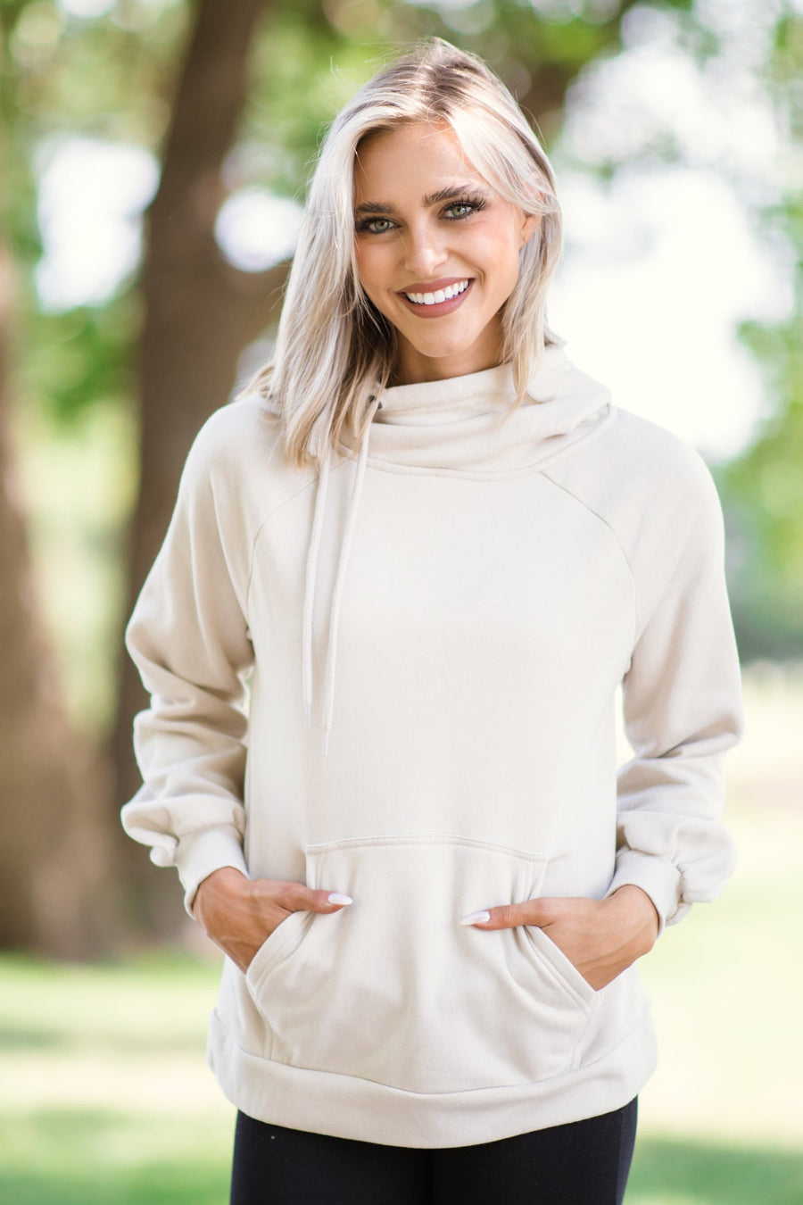 Cream Asymmetrical Drawstring Hoodie - Filly Flair