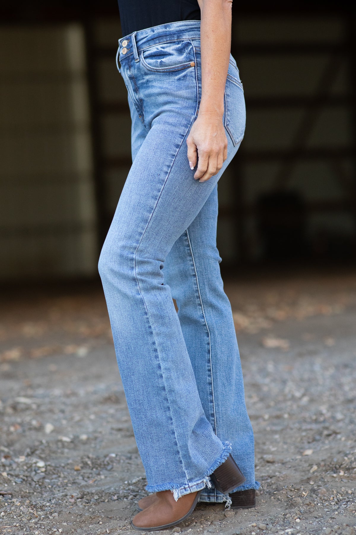 Judy Blue Medium Wash Fray Hem Jeans - Filly Flair