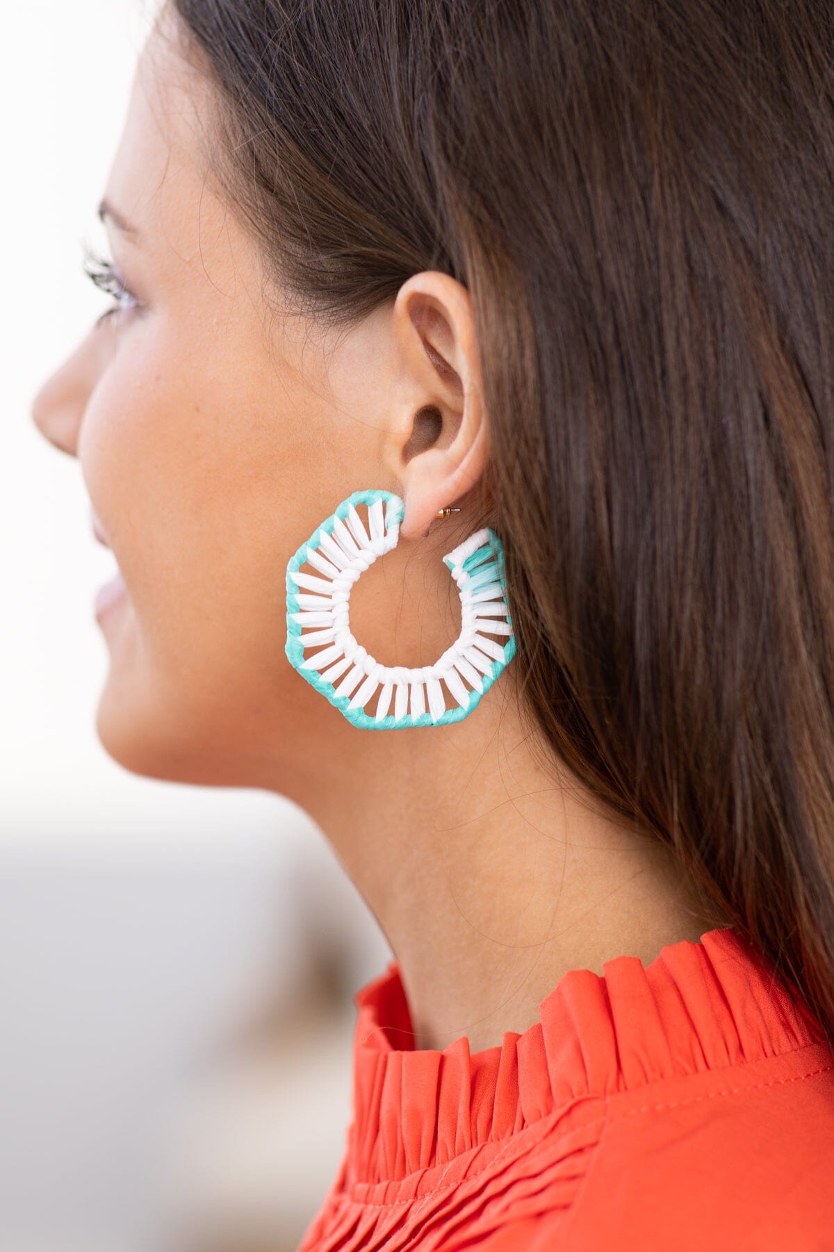 White and Mint Threaded Hoop Earrings - Filly Flair