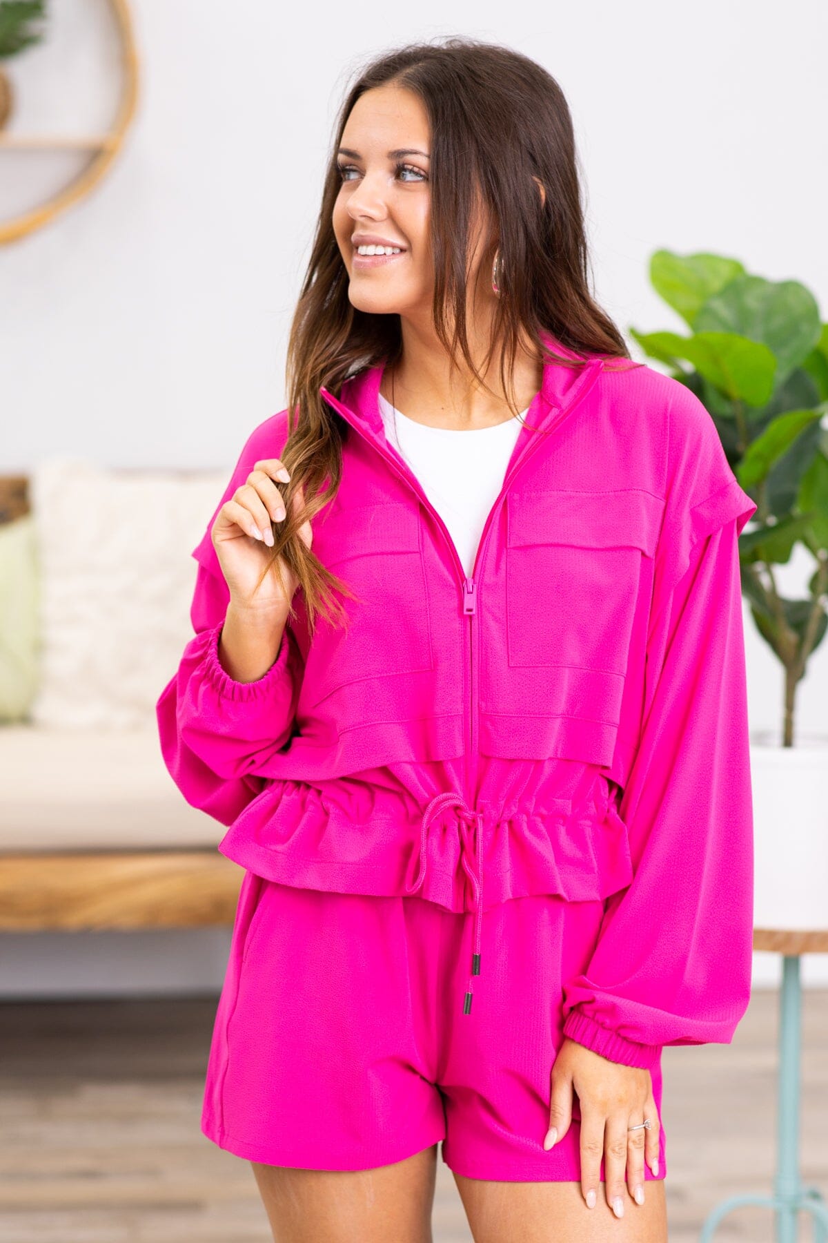 Fuchsia Active Jacket With Drawstring Detail - Filly Flair