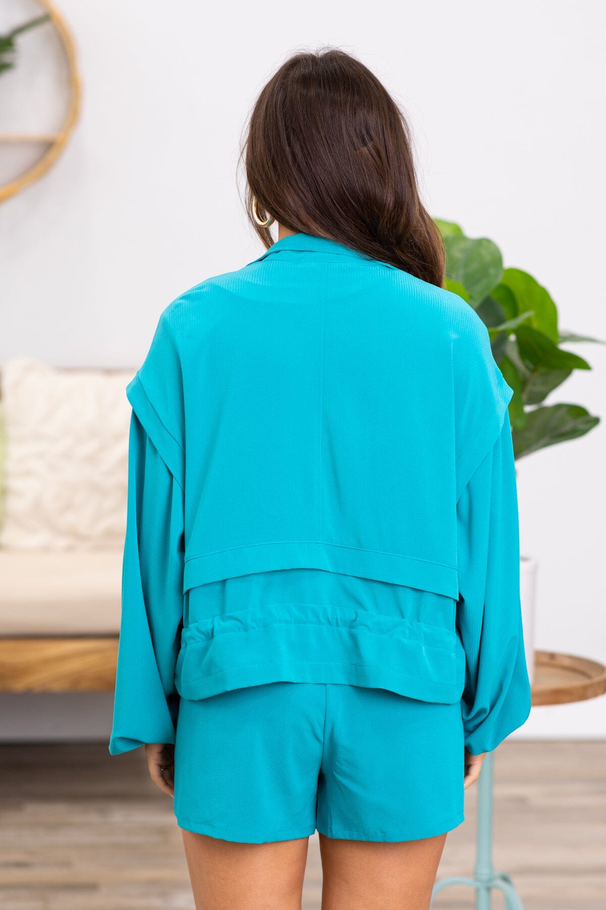 Turquoise Active Jacket With Drawstring Detail - Filly Flair