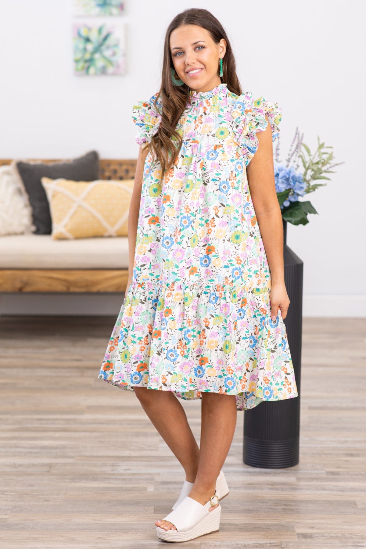 Ivory Multicolor Floral Print Dress · Filly Flair