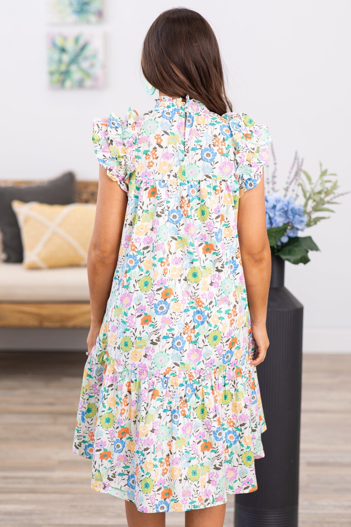 Ivory Multicolor Floral Print Dress · Filly Flair