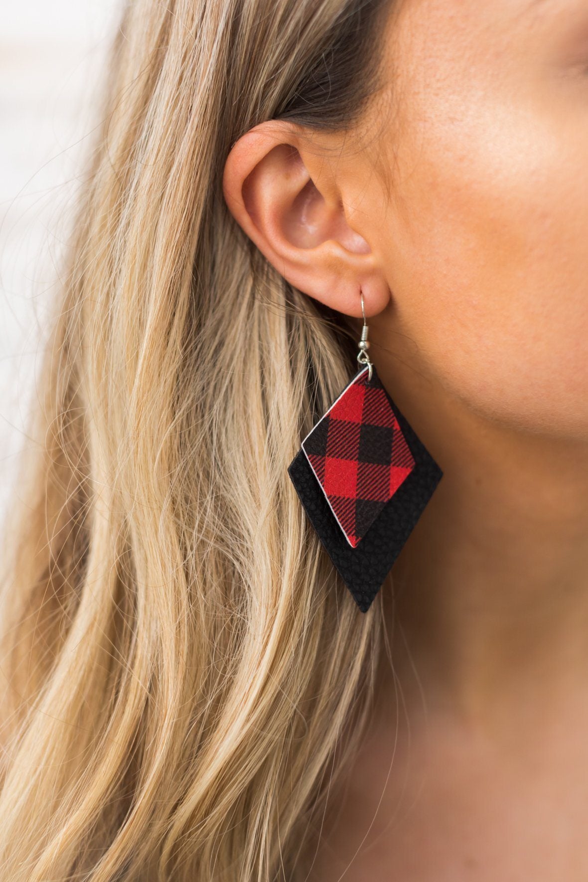 Jewelry It Up Layered Leather Earrings In Buffalo Plaid - Filly Flair