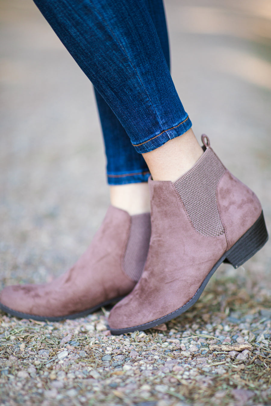Taupe Faux Suede Pull On Bootie - Filly Flair