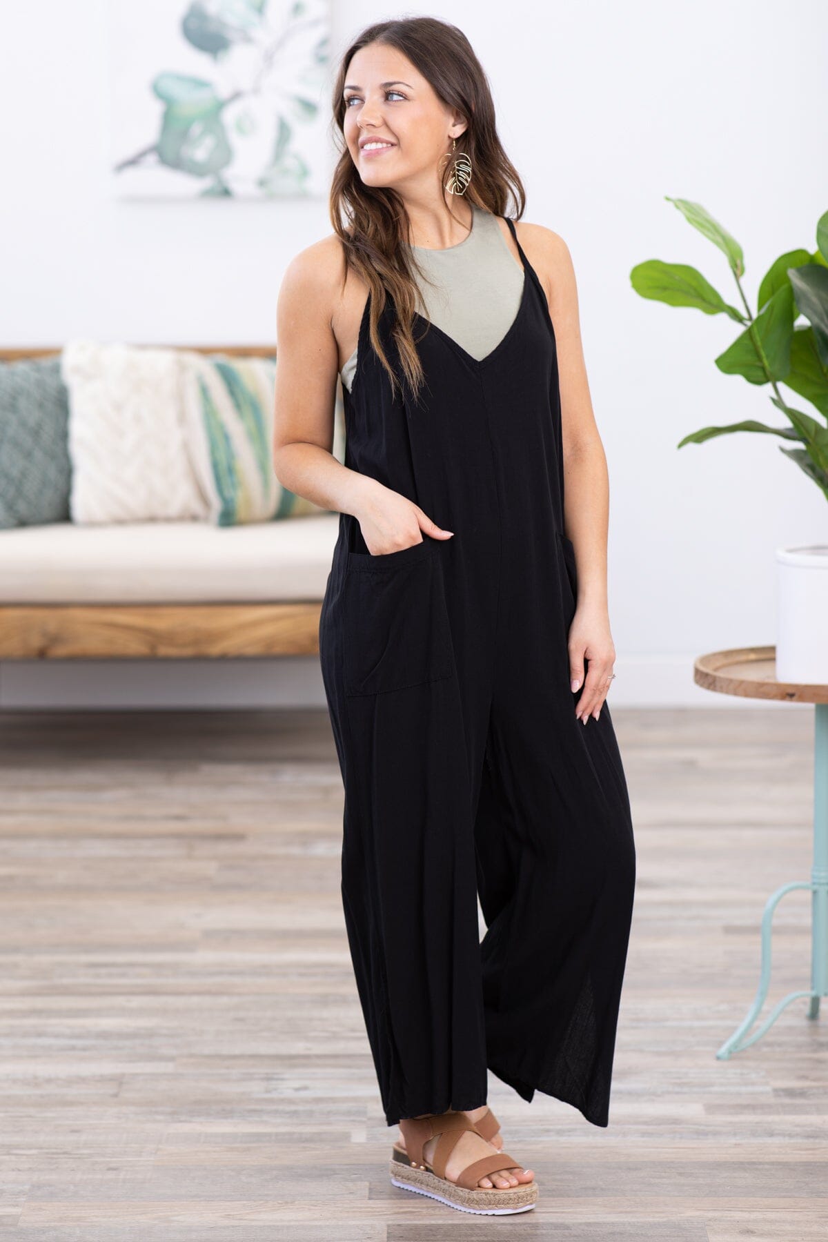 Black Wide Leg Jumpsuit With Pockets · Filly Flair