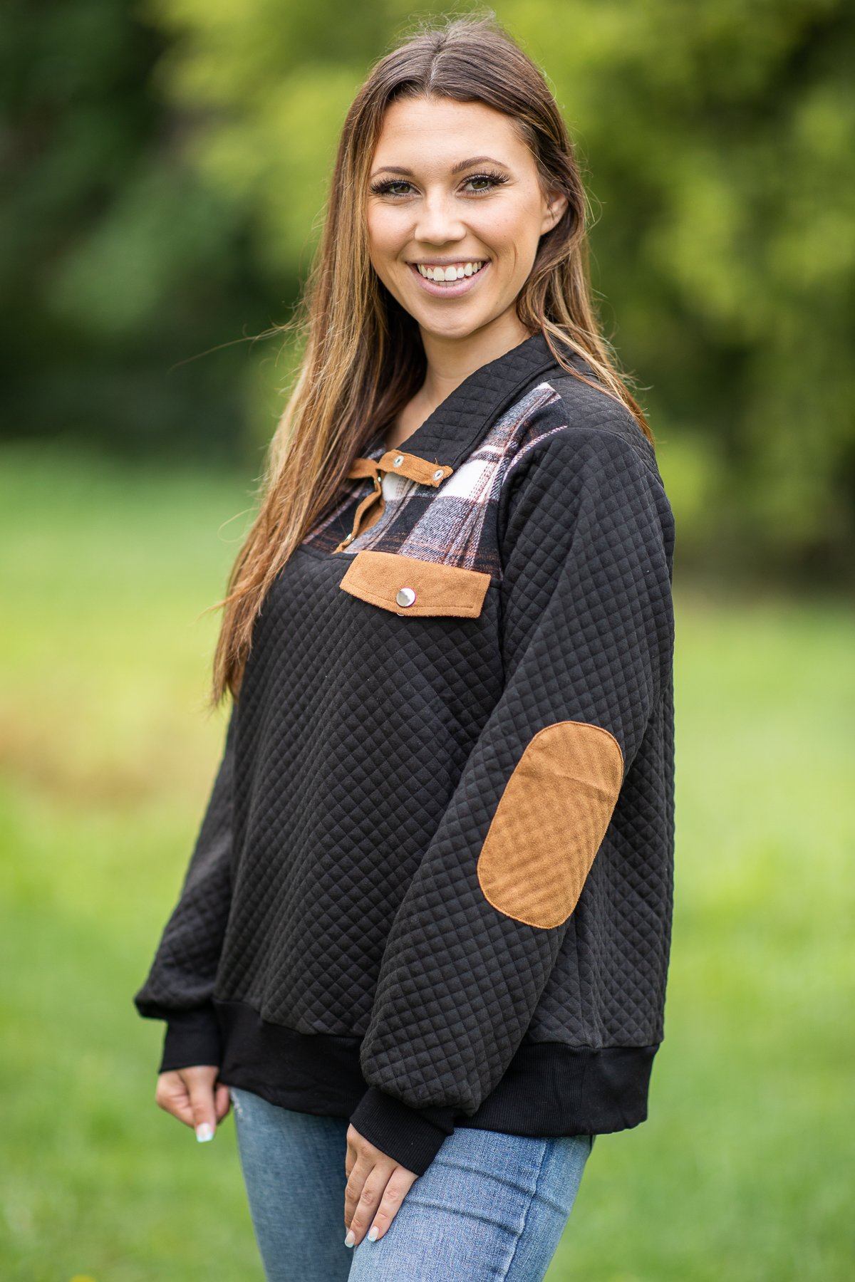 Black and Copper Plaid Collar Top - Filly Flair