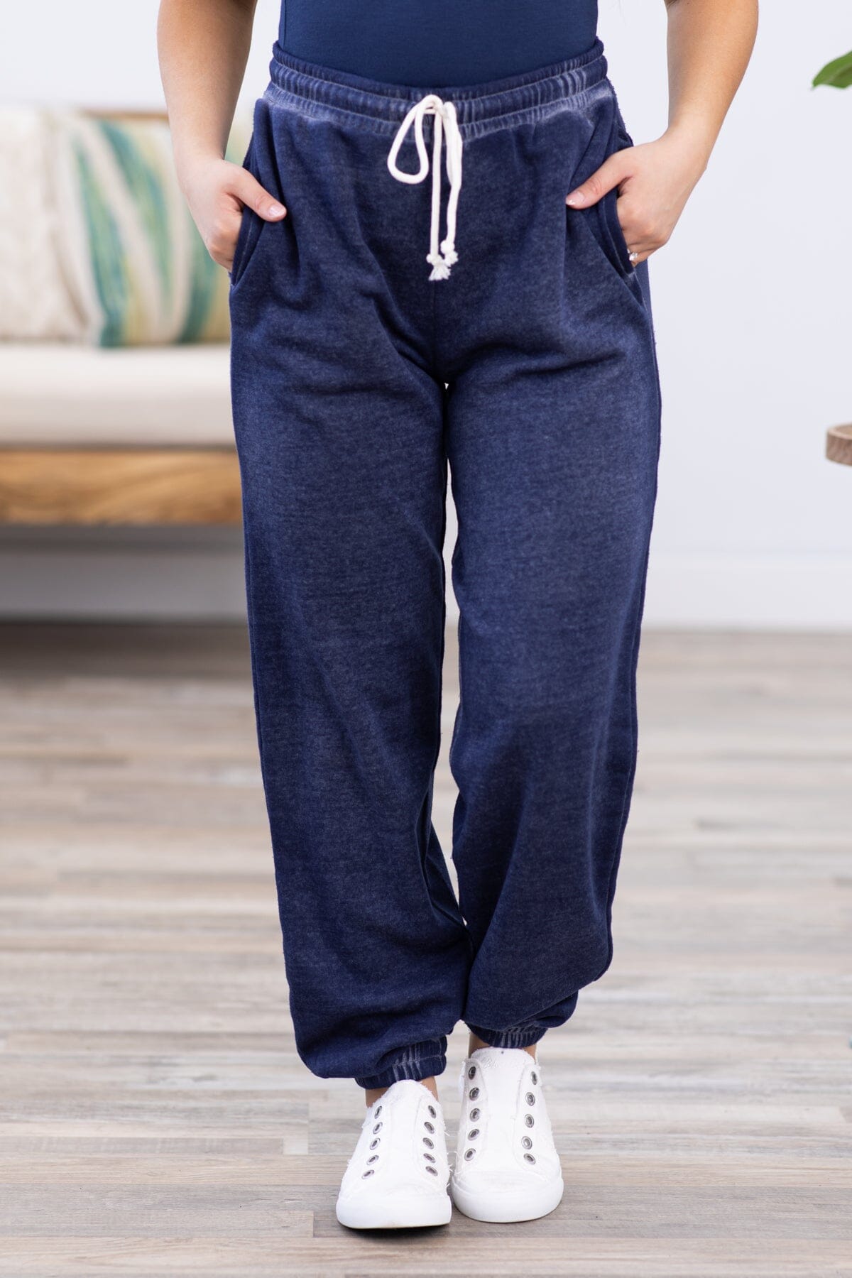 Navy Pigment Dyed Jogger Sweatpants - Filly Flair