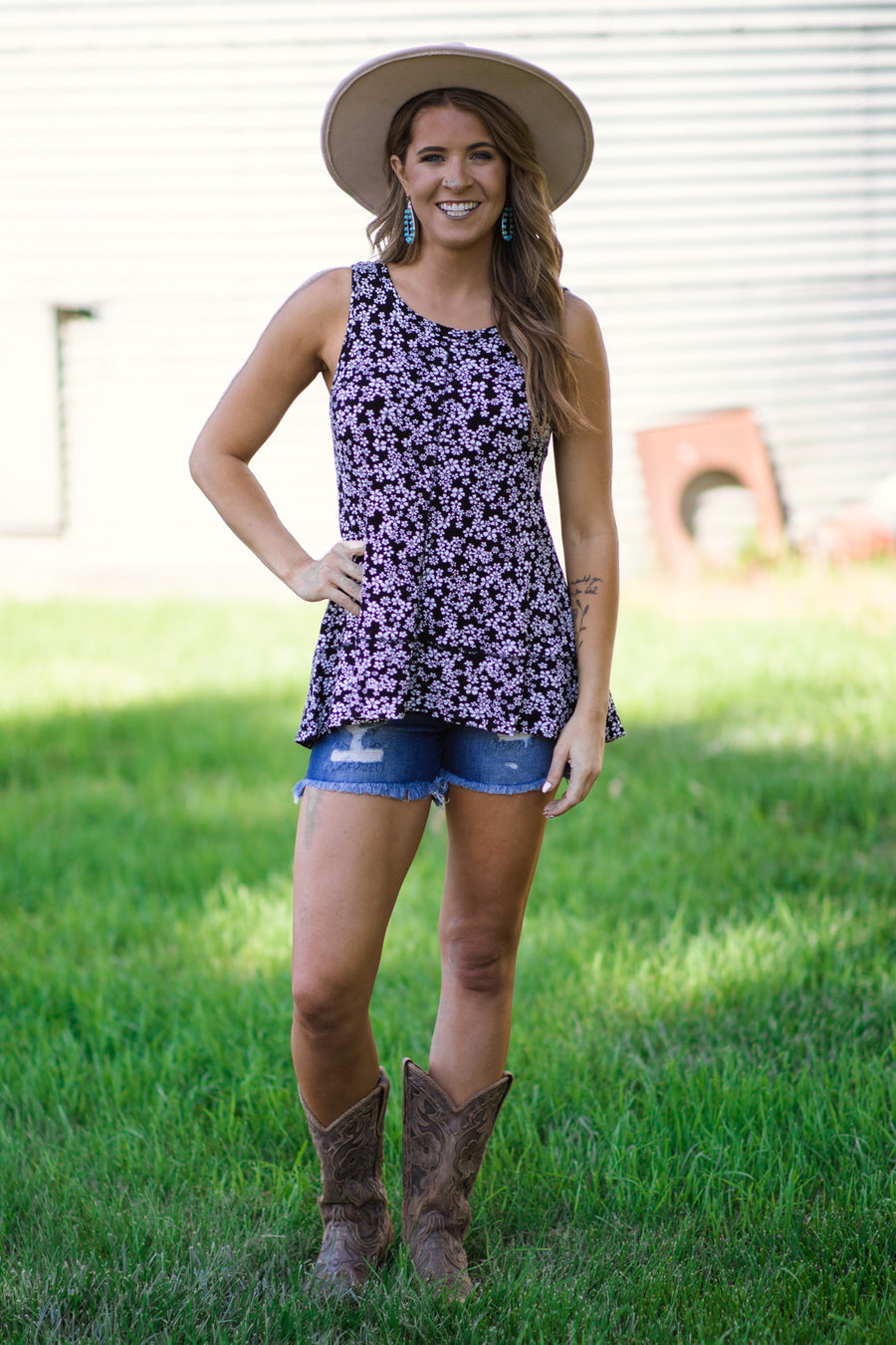 Black and White Ditsy Floral Tank - Filly Flair