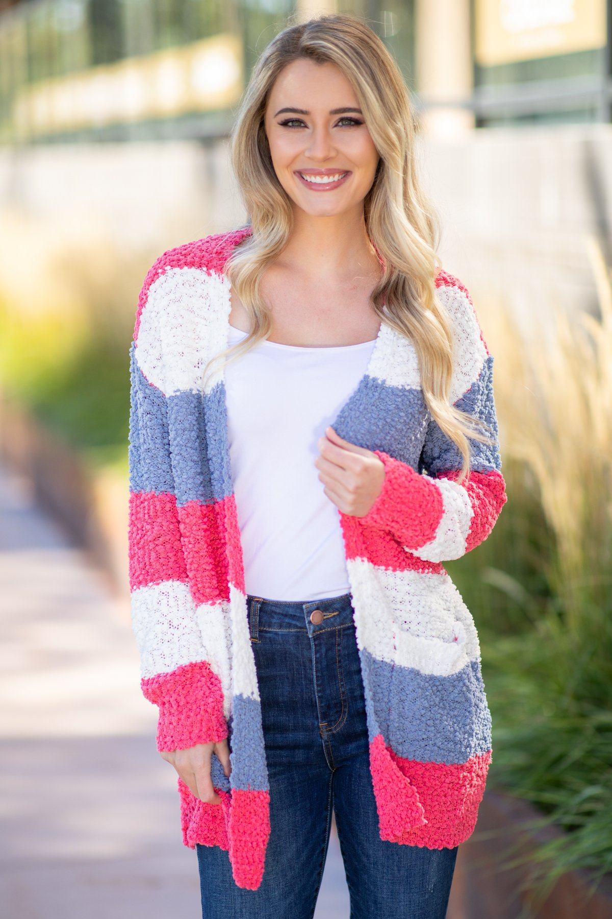 Multicolor Striped Popcorn Knit Cardigan - Filly Flair