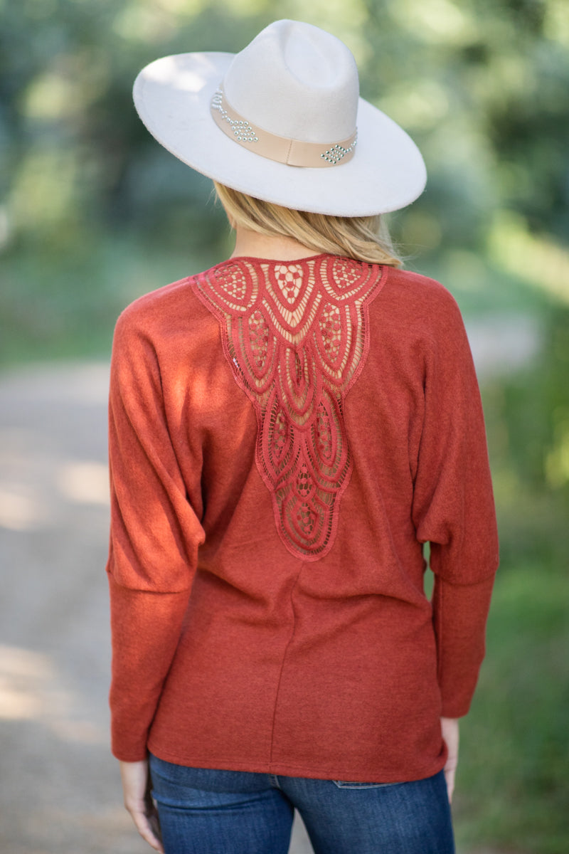 Rust Lace Back Detail Top - Filly Flair