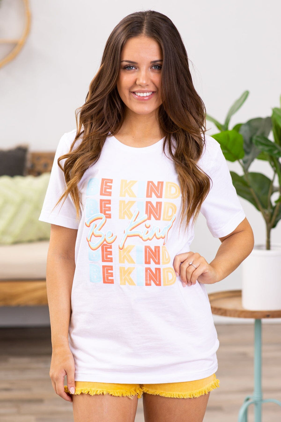 White Multicolor Be Kind Graphic Tee - Filly Flair