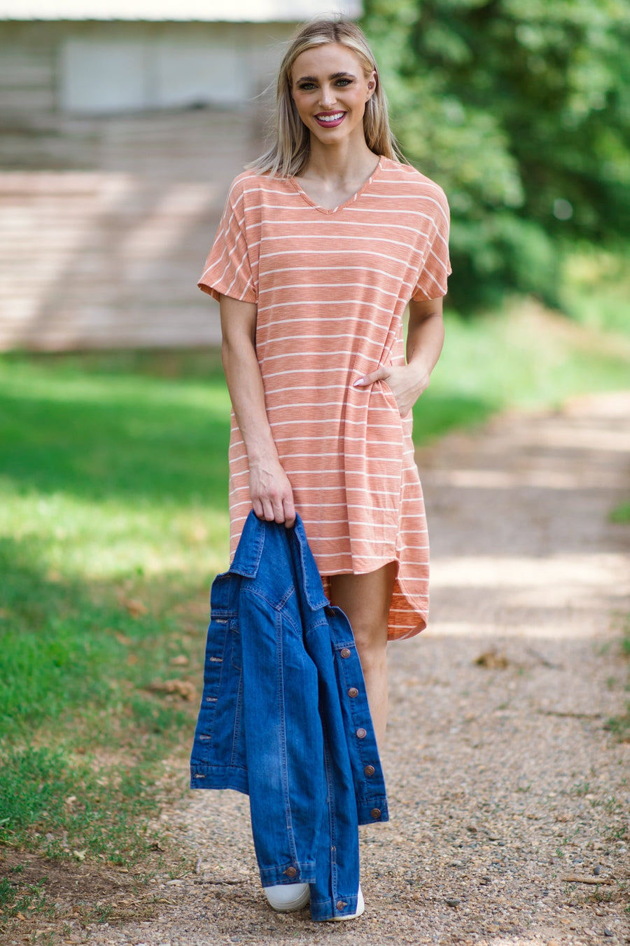 Orange and White Stripe Short Sleeve Dress - Filly Flair