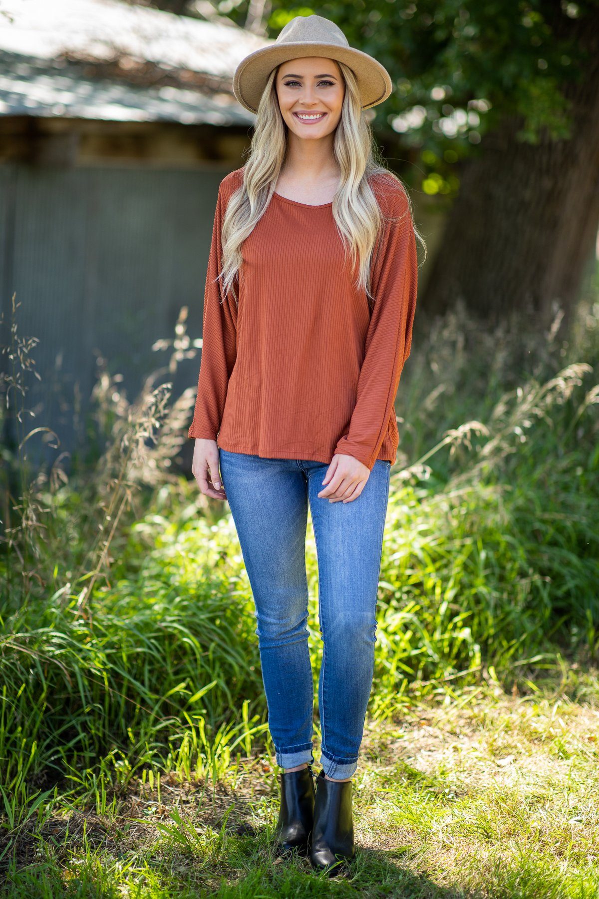 Rust and Animal Print Scoop Neck Top - Filly Flair