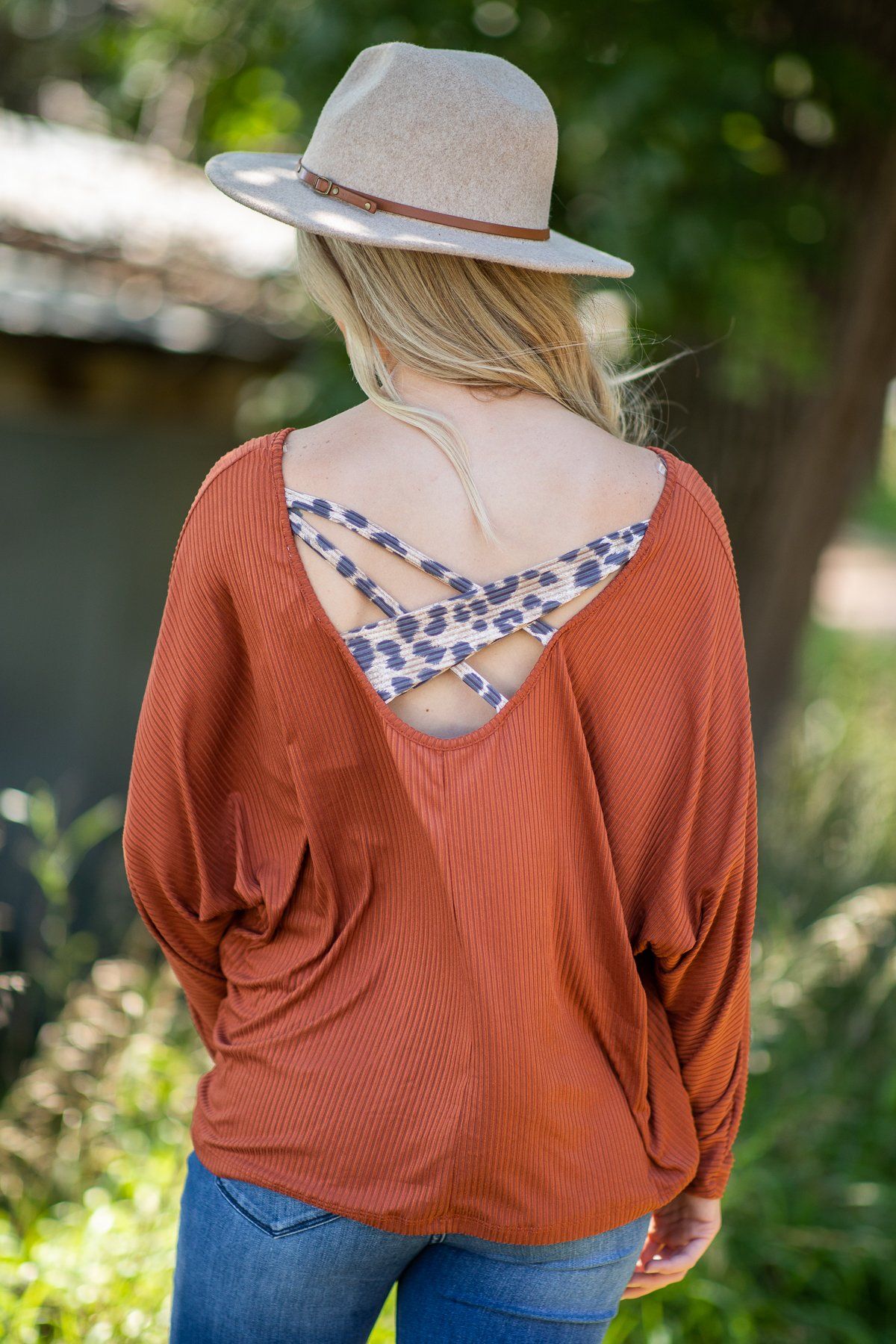 Rust and Animal Print Scoop Neck Top - Filly Flair
