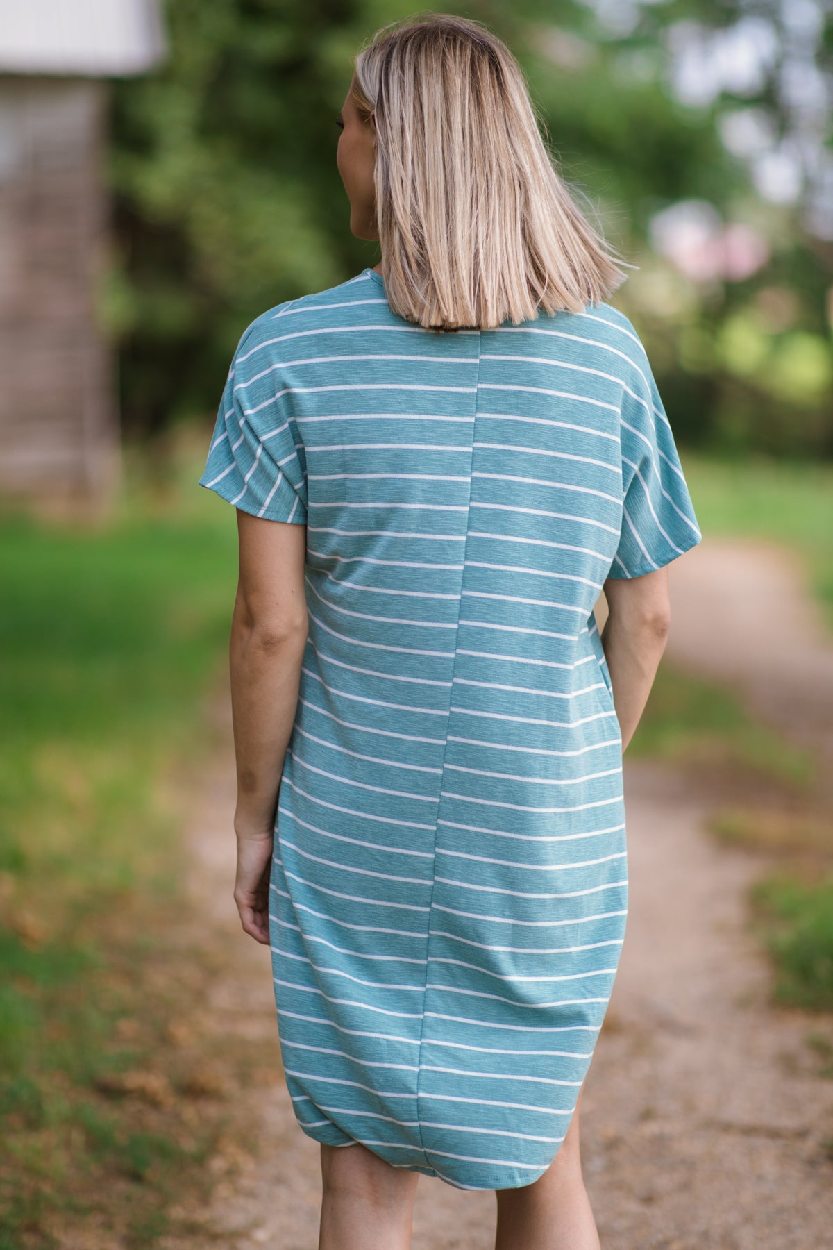 Teal and White Stripe Short Sleeve Dress - Filly Flair