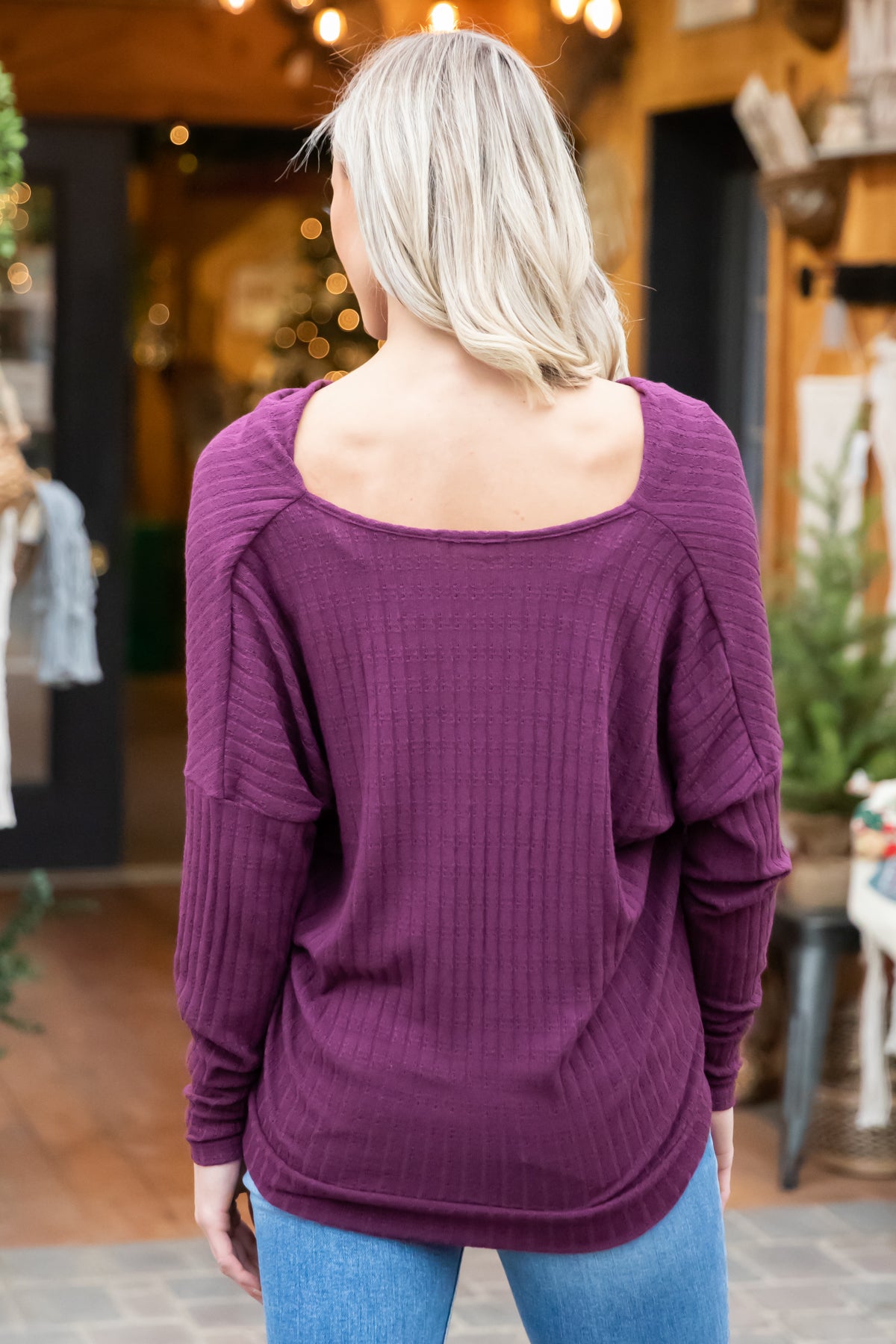 Purple Cowl Neck Waffle Knit Top · Filly Flair