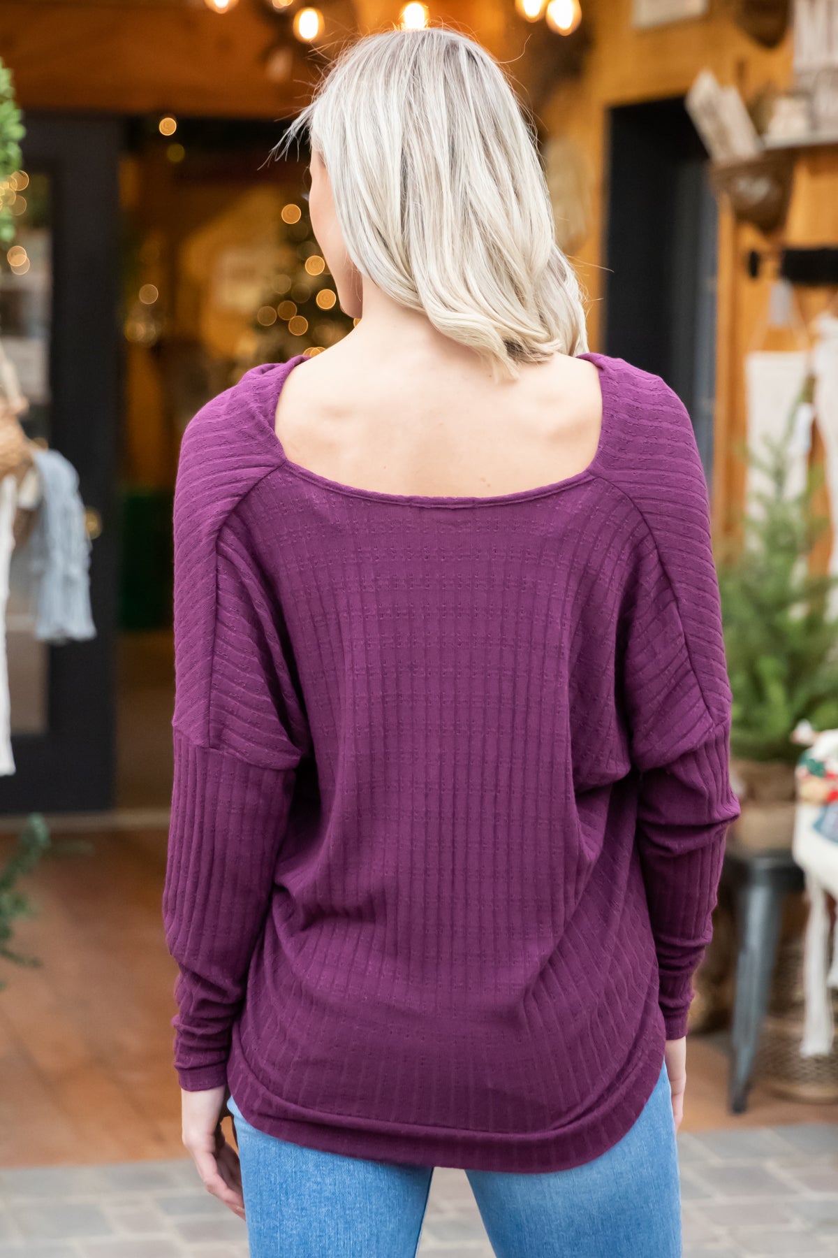 Purple Cowl Neck Waffle Knit Top - Filly Flair
