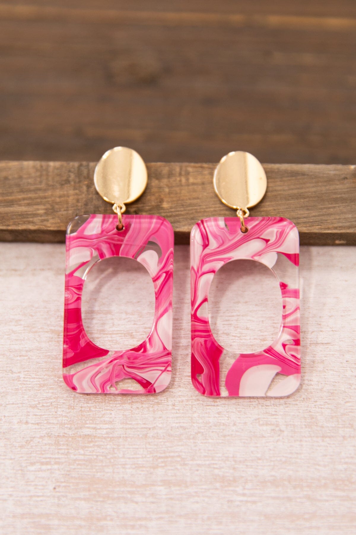 Hot Pink Acrylic Rectangle Drop Earrings - Filly Flair