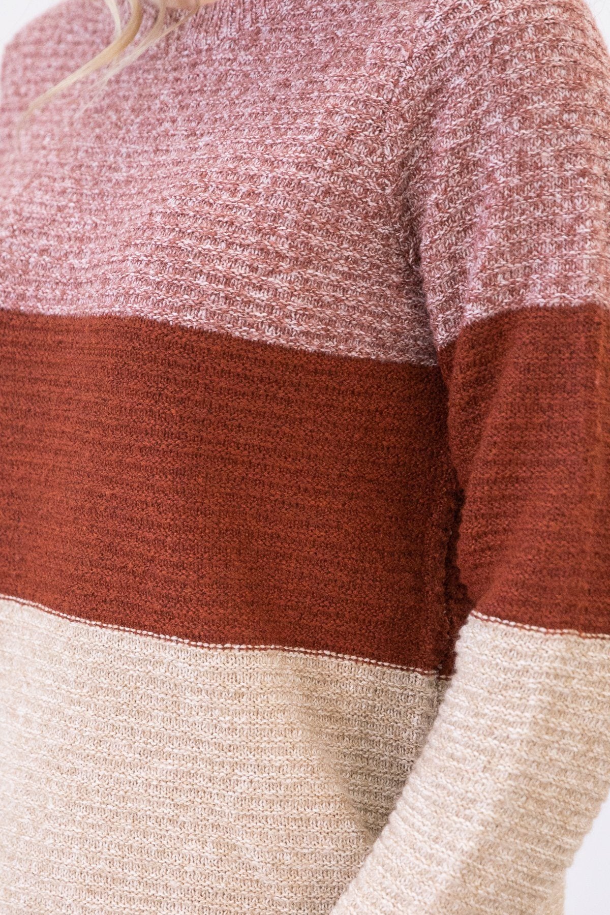 Rust and Oatmeal Colorblock Heathered Sweater - Filly Flair